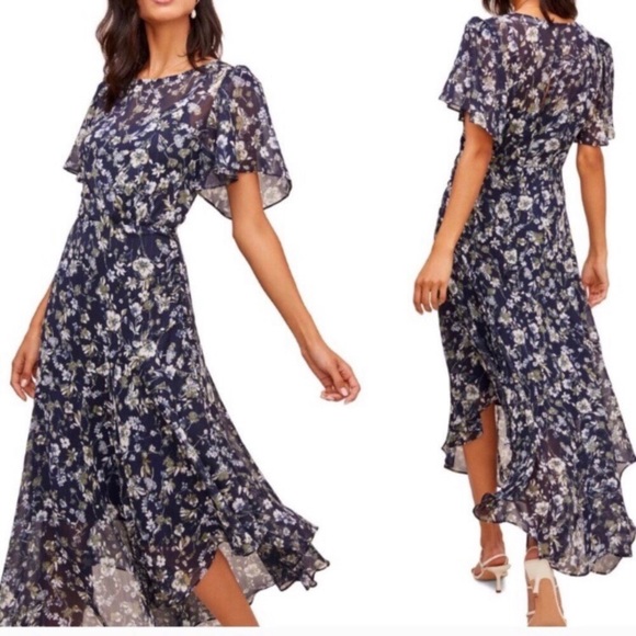 Astr | Dresses | Nwot Astr The Label Flutter Sleeve Floral Maxi M ...